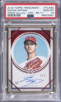 2018 Topps Transcendent Collection Autographs Red #TCASO Shohei Ohtani Signed Rookie Card (#1/1) - PSA GEM MT 10